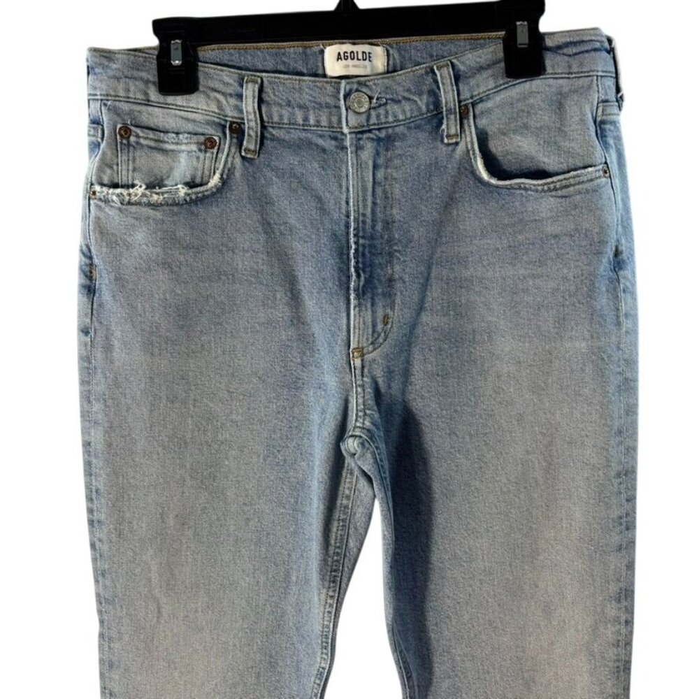 Agolde Merrel Womens Light Wash Distressed Frayed Hem High-Rise Jeans Size 30 - Picture 2 of 12